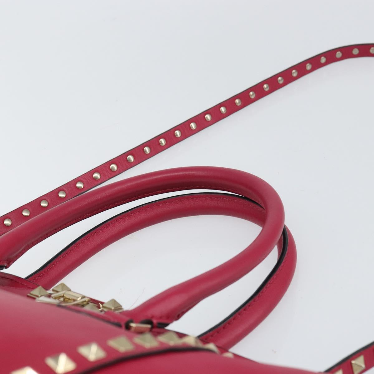VALENTINO Rock Studs Hand Bag Leather 2way Pink Gold Auth 165535