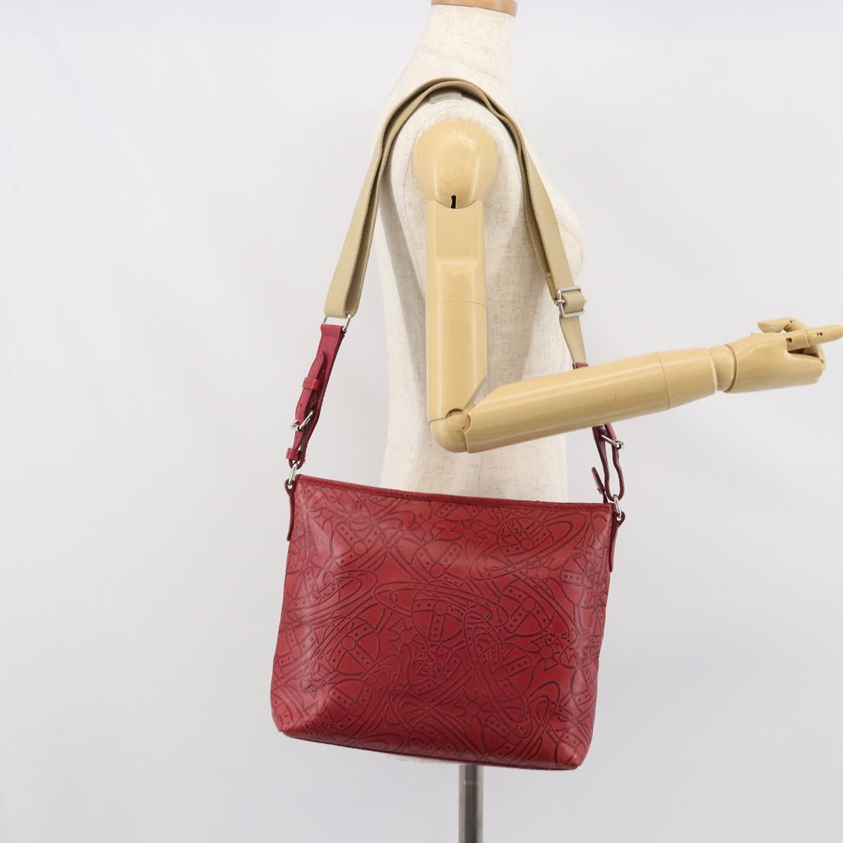 Vivienne Westwood Shoulder Bag Leather Red Silver Auth 165536