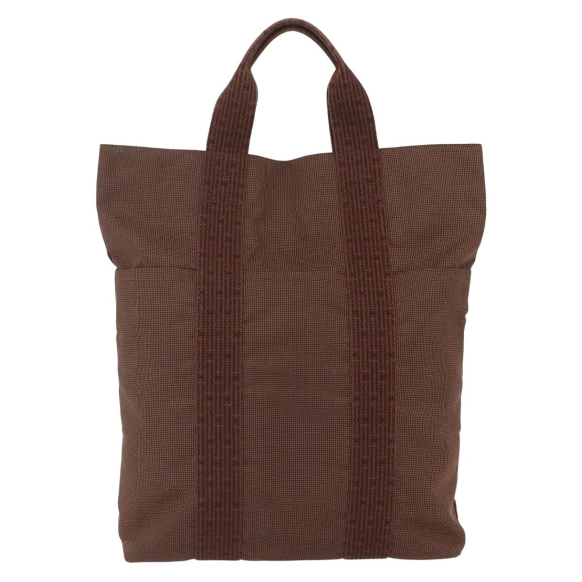 HERMES Her Line Cabas Tote Bag Canvas Brown Silver Auth 165552