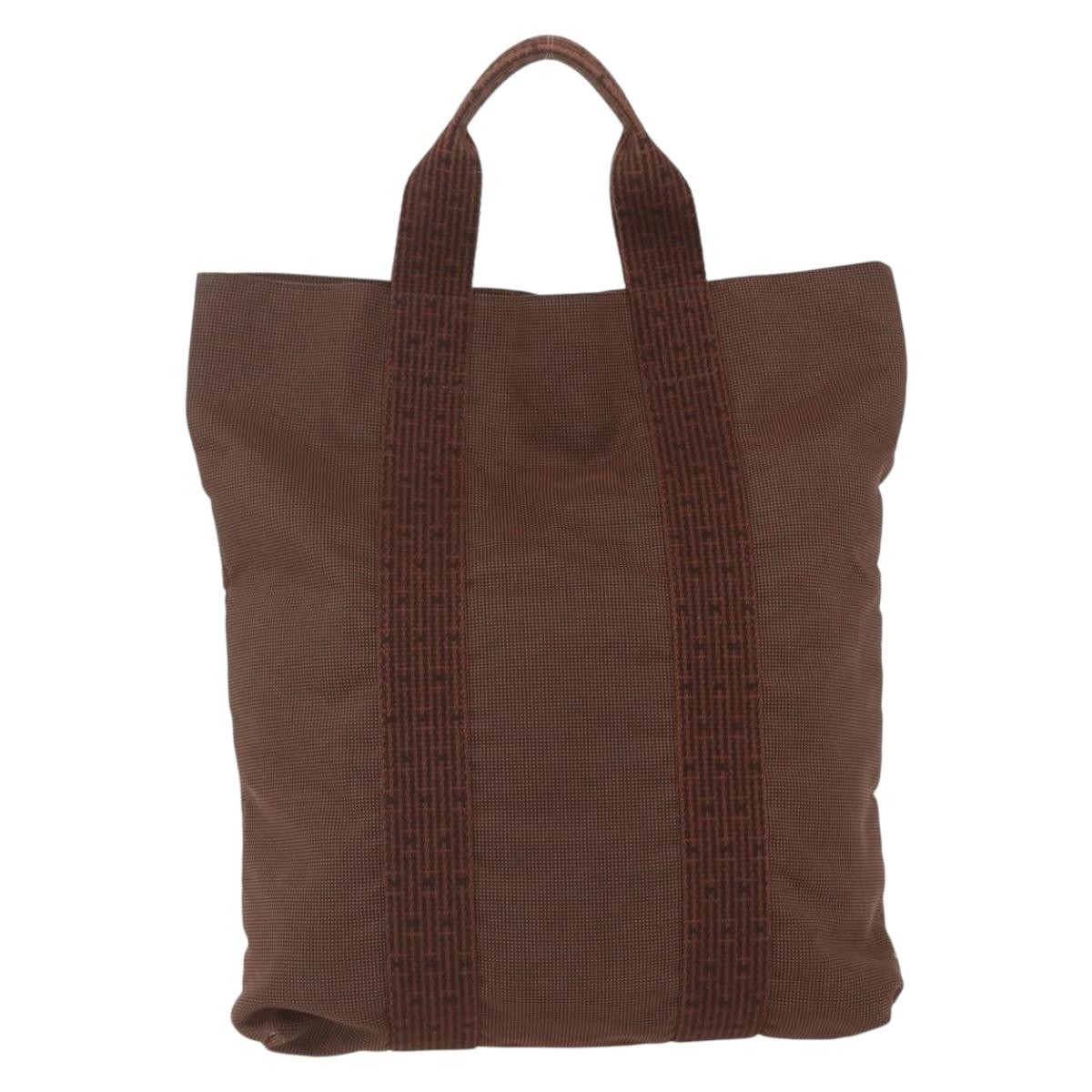 HERMES Her Line Cabas Tote Bag Canvas Brown Silver Auth 165552