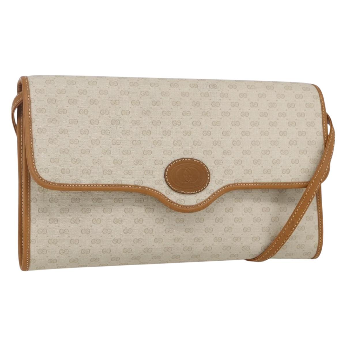 GUCCI Micro GG Supreme Shoulder Bag PVC Beige Gold Auth 165558