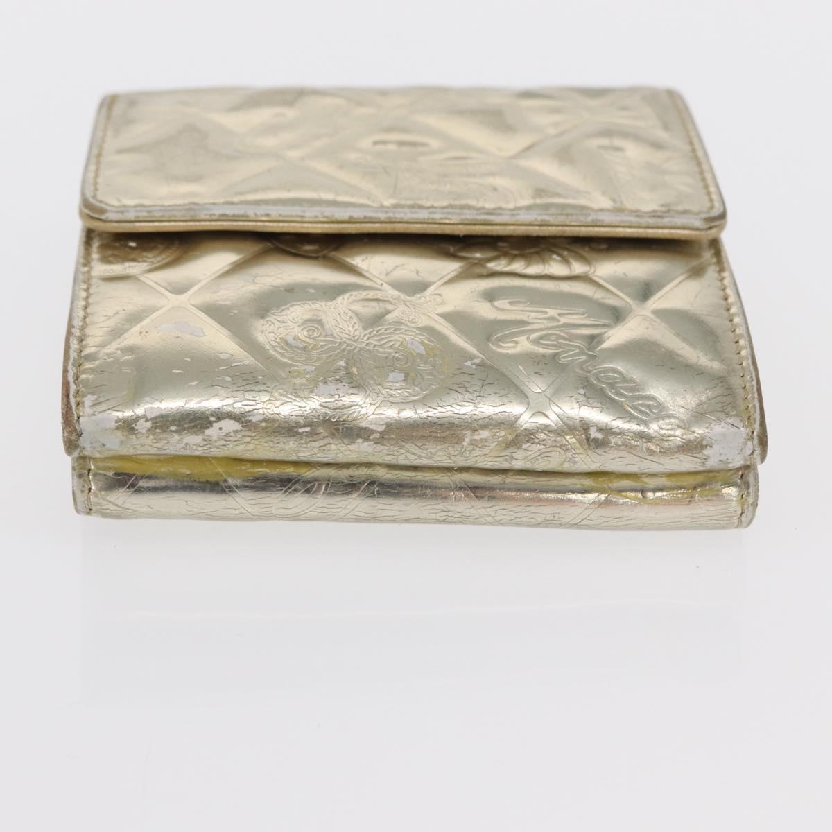 CHANEL Icon line Wallet Patent leather Gold CC Auth 165564