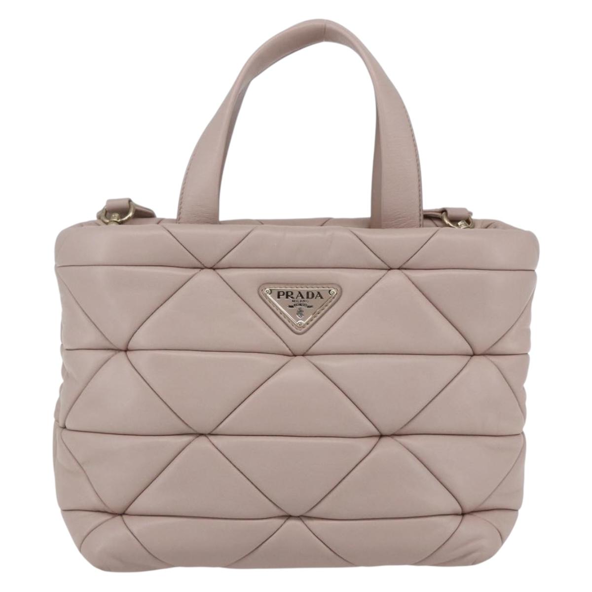 PRADA Hand Bag Leather 2way Pink Gold Auth 165567SAM
