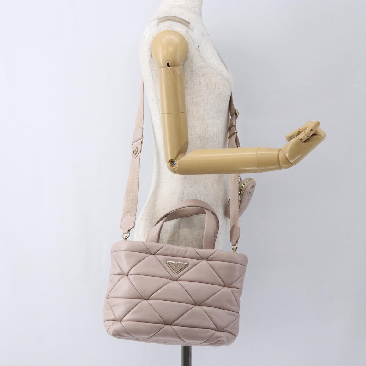 PRADA Hand Bag Leather 2way Pink Gold Auth 165567SAM