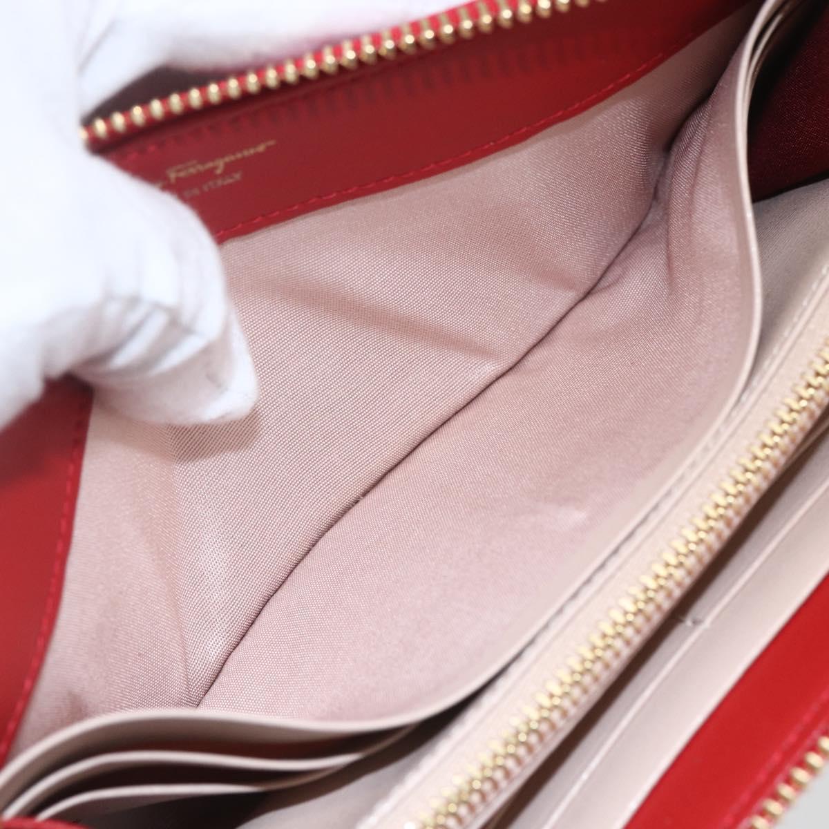 Salvatore Ferragamo Gancini Long Wallet Leather Red Gold Auth 165570
