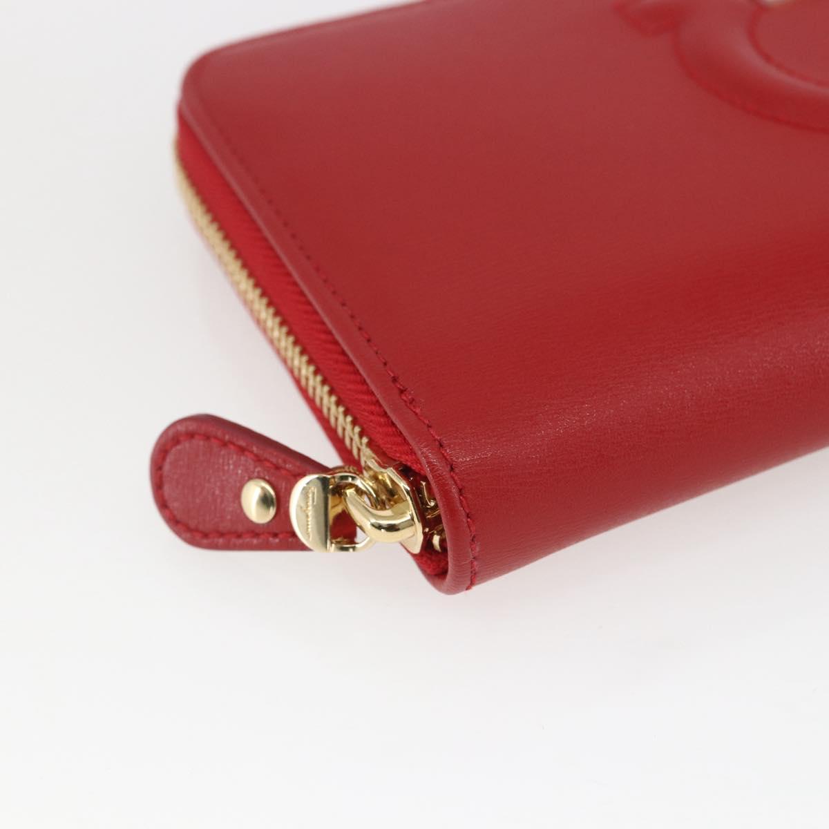 Salvatore Ferragamo Gancini Long Wallet Leather Red Gold Auth 165570