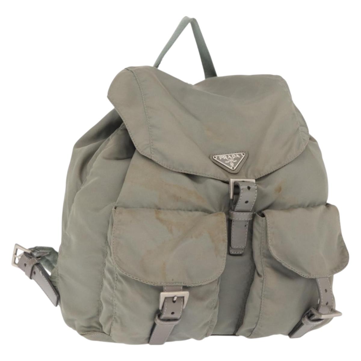 PRADA Backpack Nylon Gray Silver Auth 165573