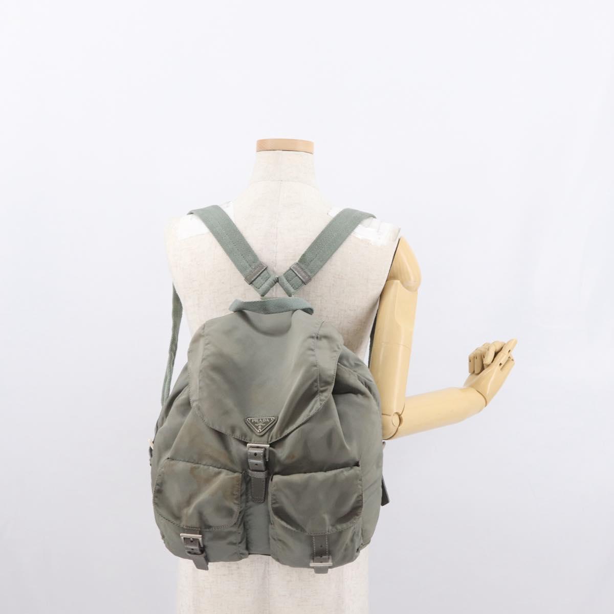 PRADA Backpack Nylon Gray Silver Auth 165573