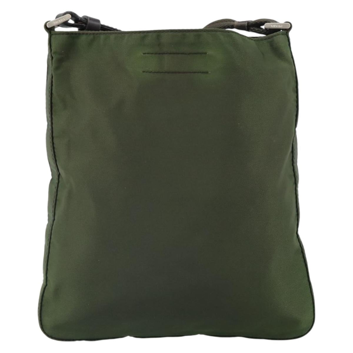 PRADA Shoulder Bag Nylon Khaki Silver Auth 165575