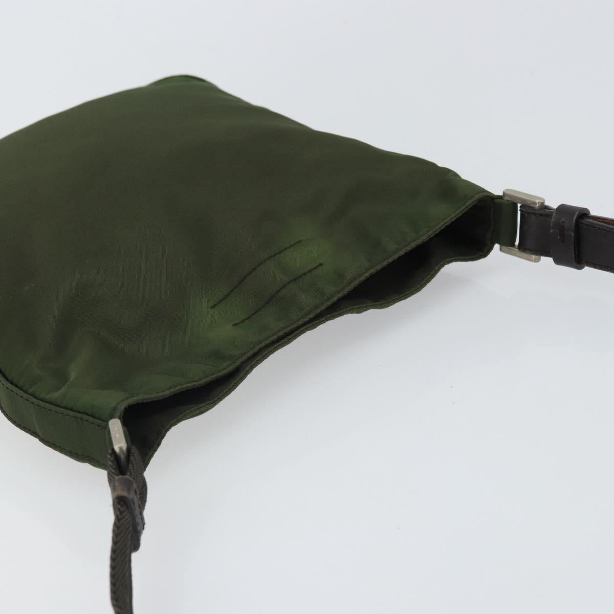PRADA Shoulder Bag Nylon Khaki Silver Auth 165575