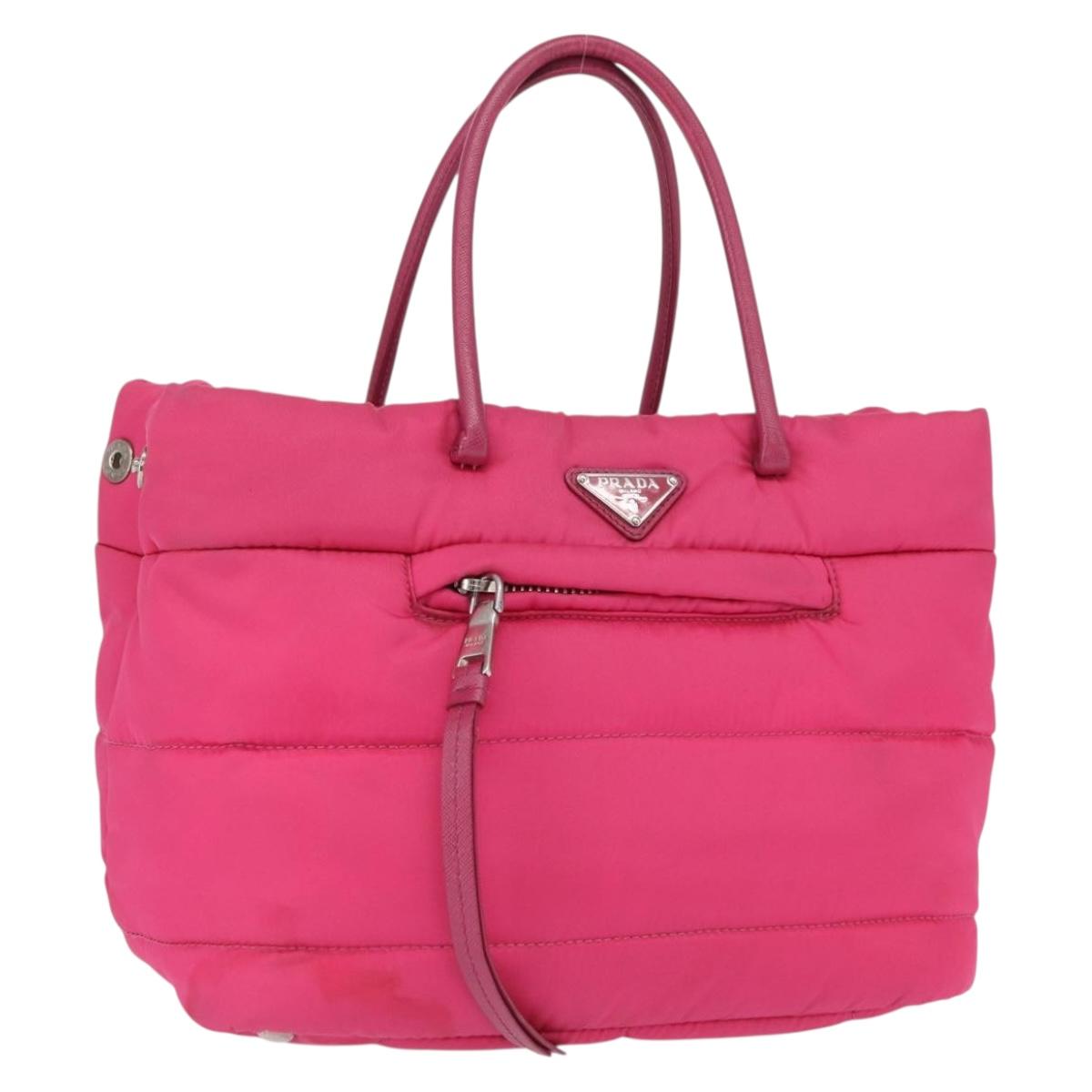 PRADA Hand Bag Nylon Pink Silver Auth 165606