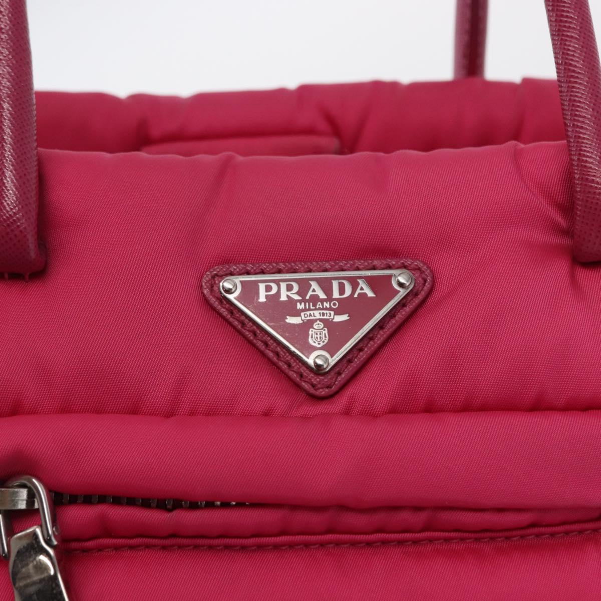PRADA Hand Bag Nylon Pink Silver Auth 165606