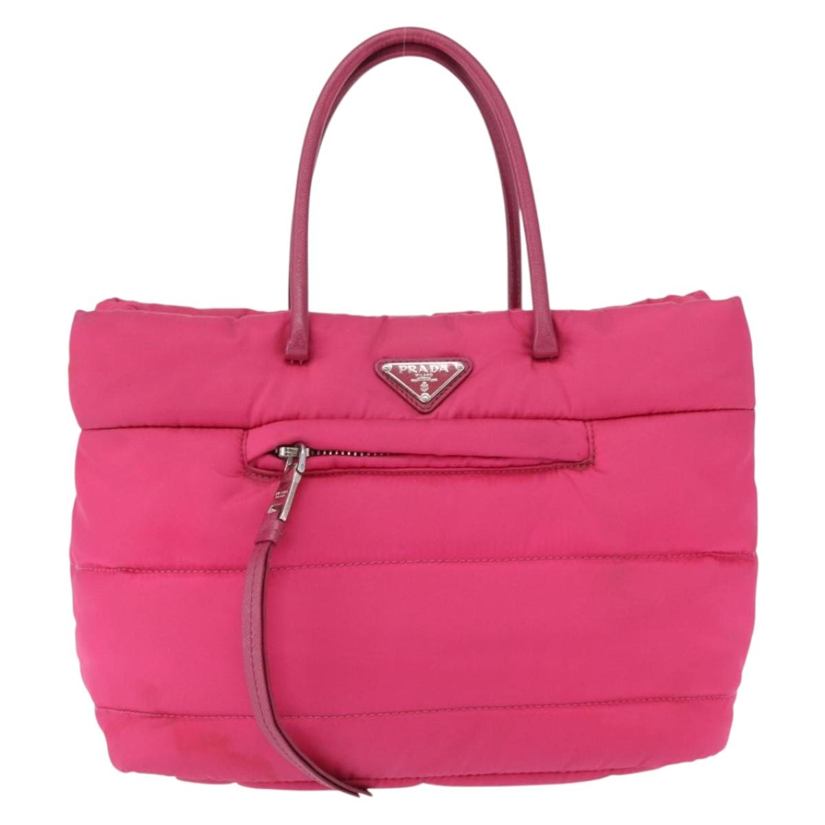 PRADA Hand Bag Nylon Pink Silver Auth 165606