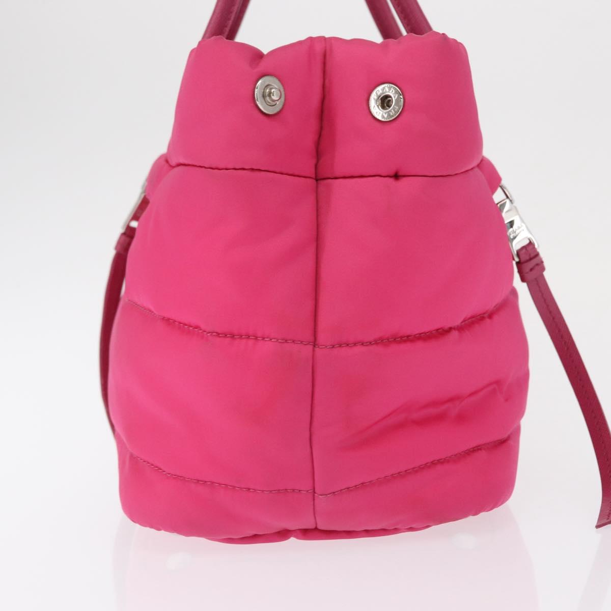 PRADA Hand Bag Nylon Pink Silver Auth 165606