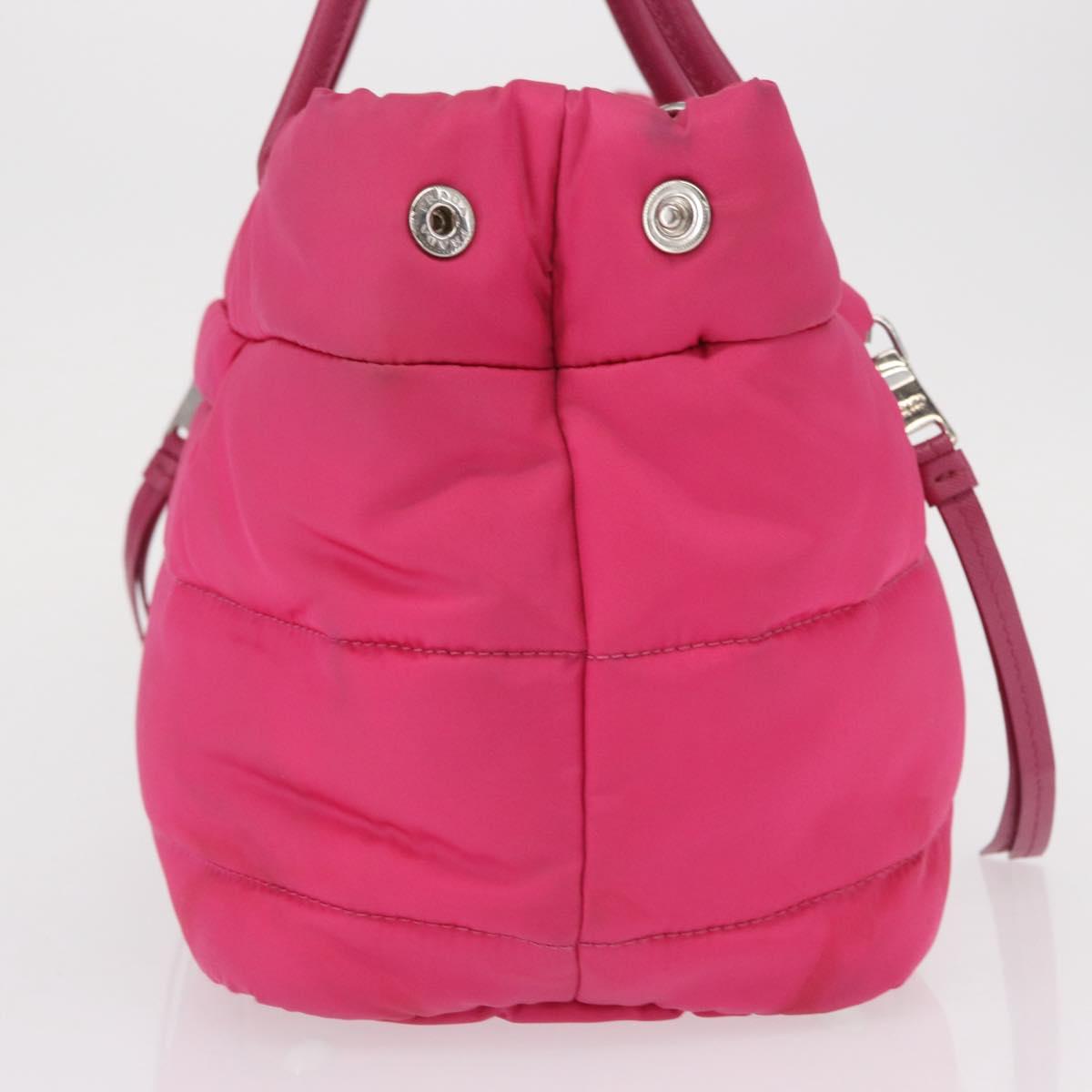 PRADA Hand Bag Nylon Pink Silver Auth 165606