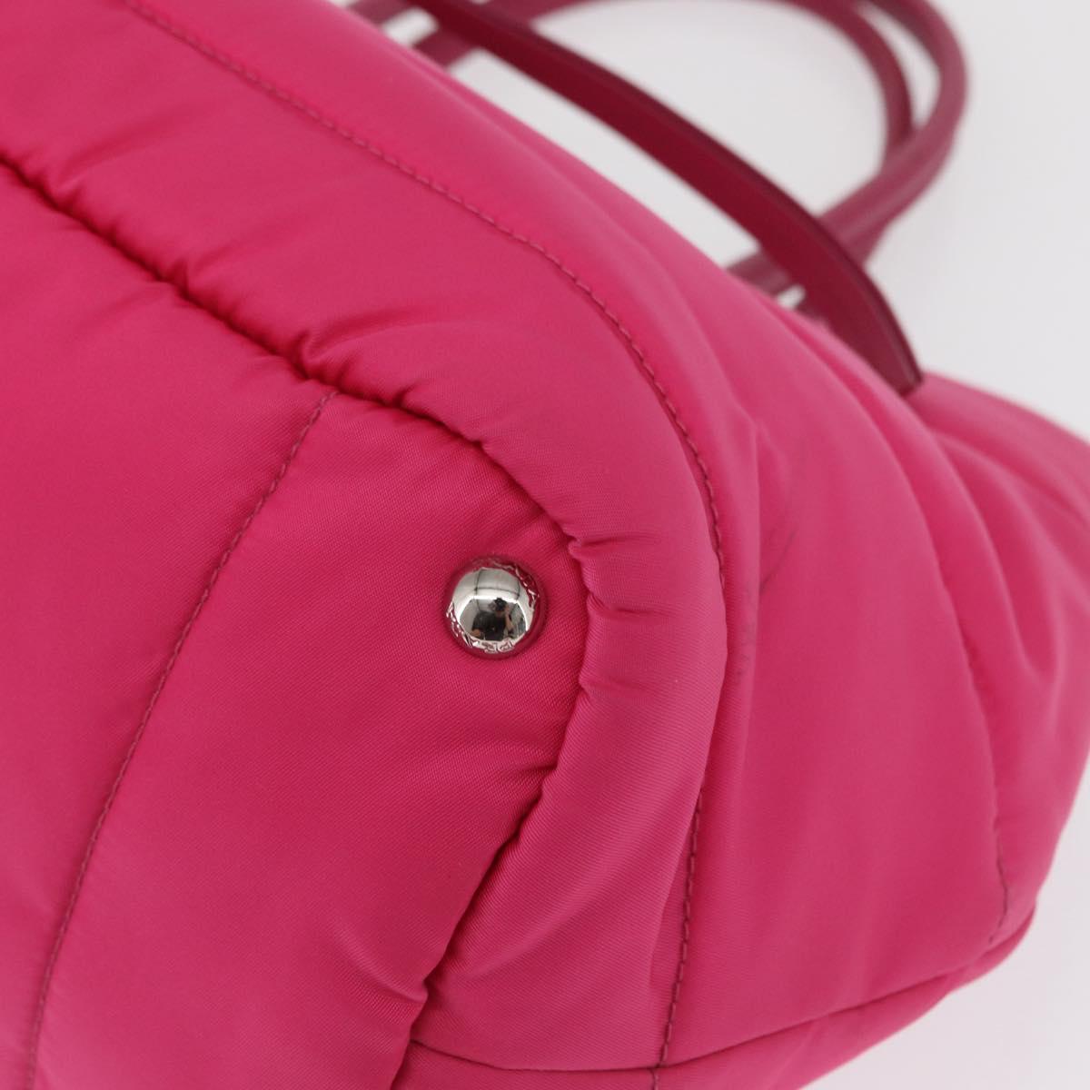 PRADA Hand Bag Nylon Pink Silver Auth 165607