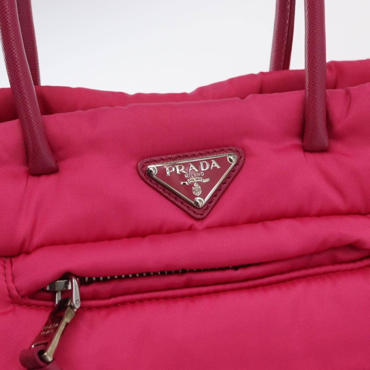 PRADA Hand Bag Nylon Pink Silver Auth 165607