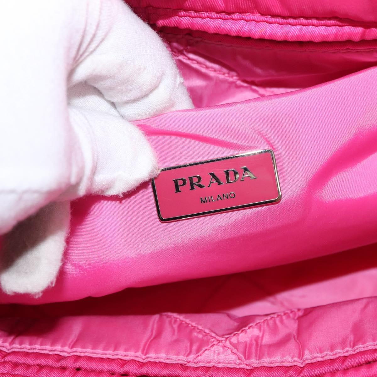 PRADA Hand Bag Nylon Pink Silver Auth 165607