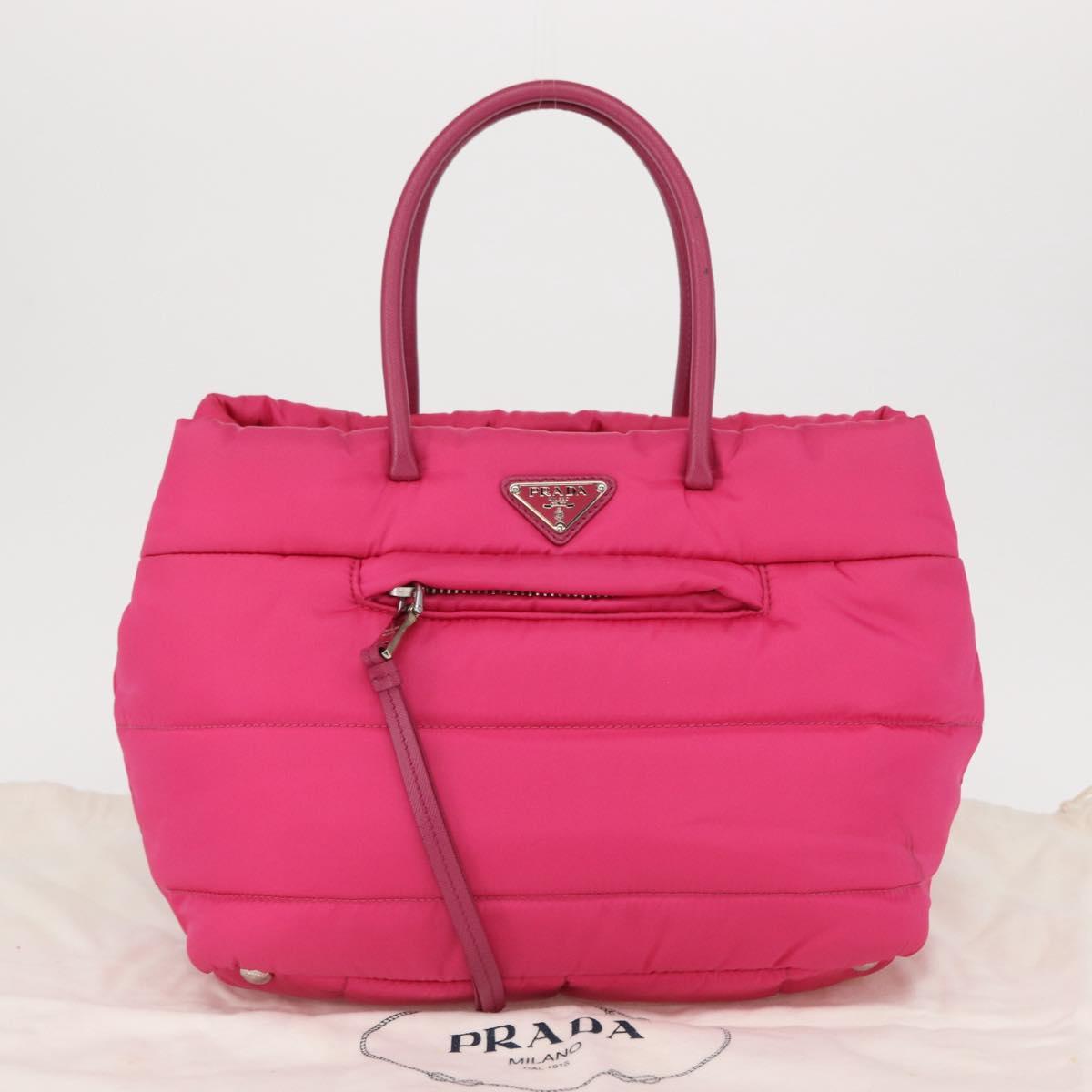 PRADA Hand Bag Nylon Pink Silver Auth 165607
