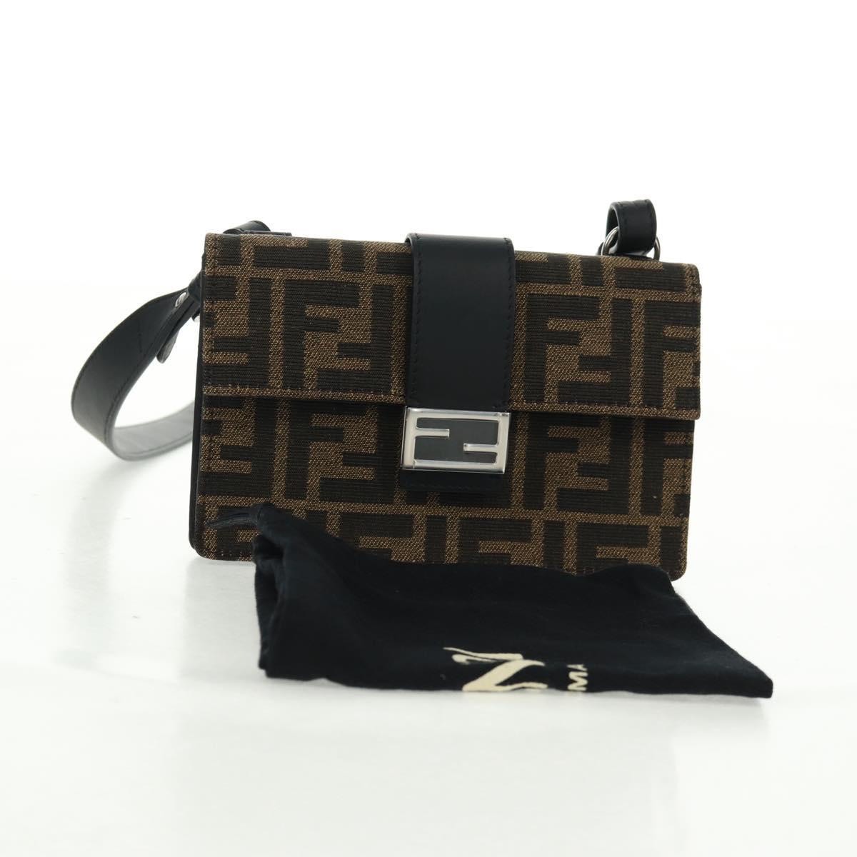 FENDI Zucca Canvas Shoulder Bag Black Brown Auth 165610SAM