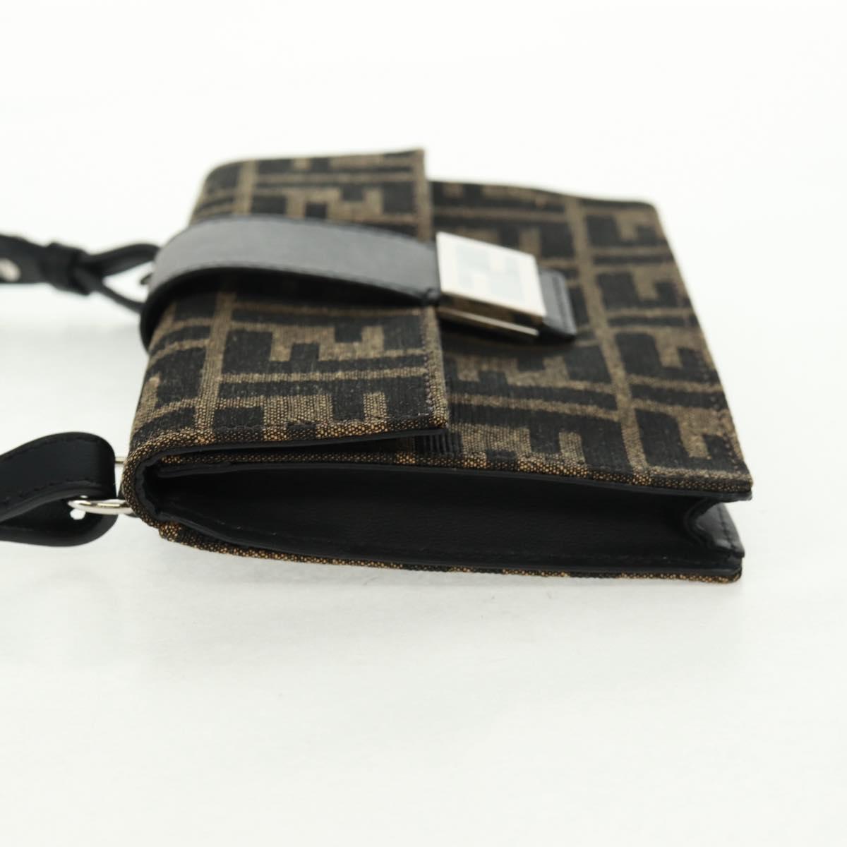 FENDI Zucca Canvas Shoulder Bag Black Brown Auth 165610SAM