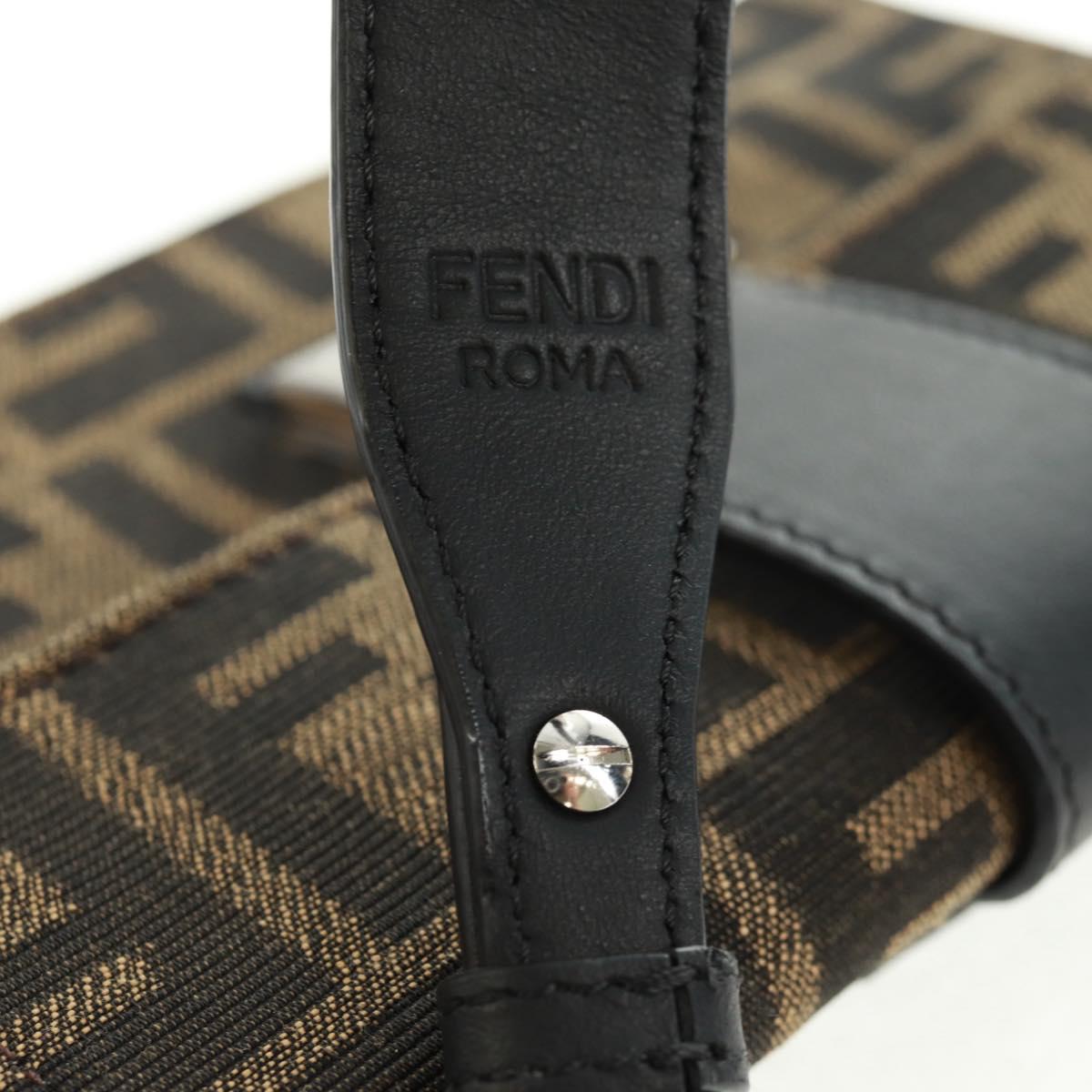 FENDI Zucca Canvas Shoulder Bag Black Brown Auth 165610SAM