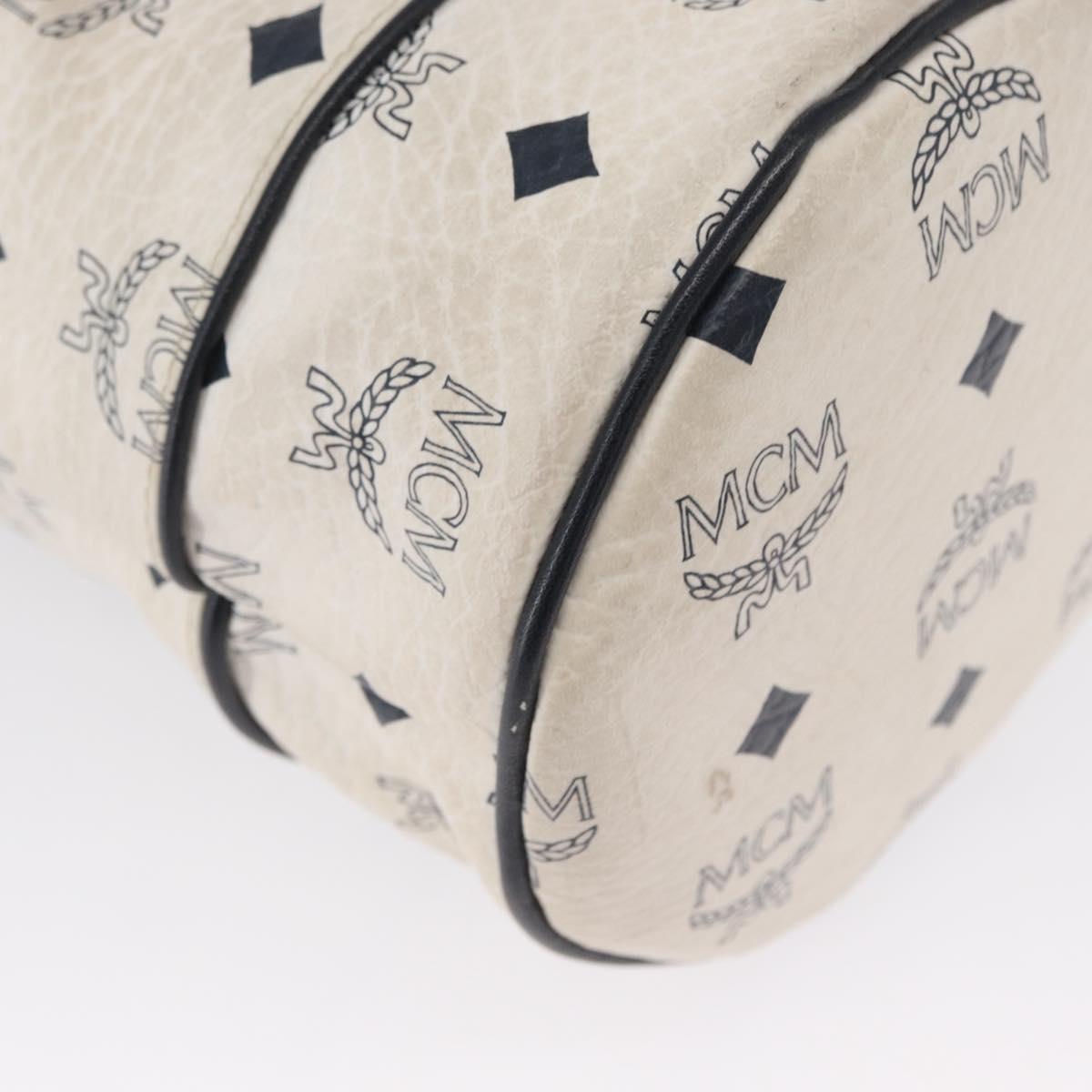 MCM Vicetos Logogram Shoulder Bag PVC Leather White Gold Auth 165611