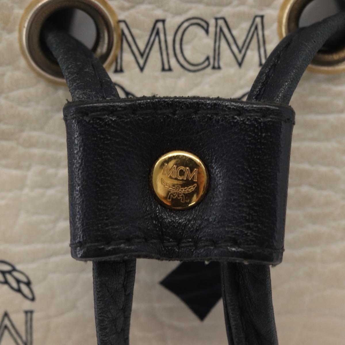 MCM Vicetos Logogram Shoulder Bag PVC Leather White Gold Auth 165611