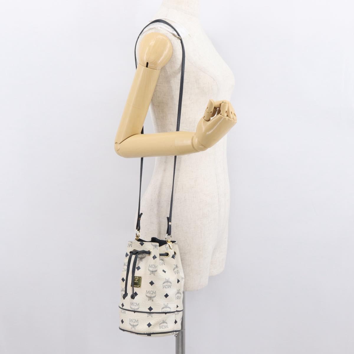 MCM Vicetos Logogram Shoulder Bag PVC Leather White Gold Auth 165611