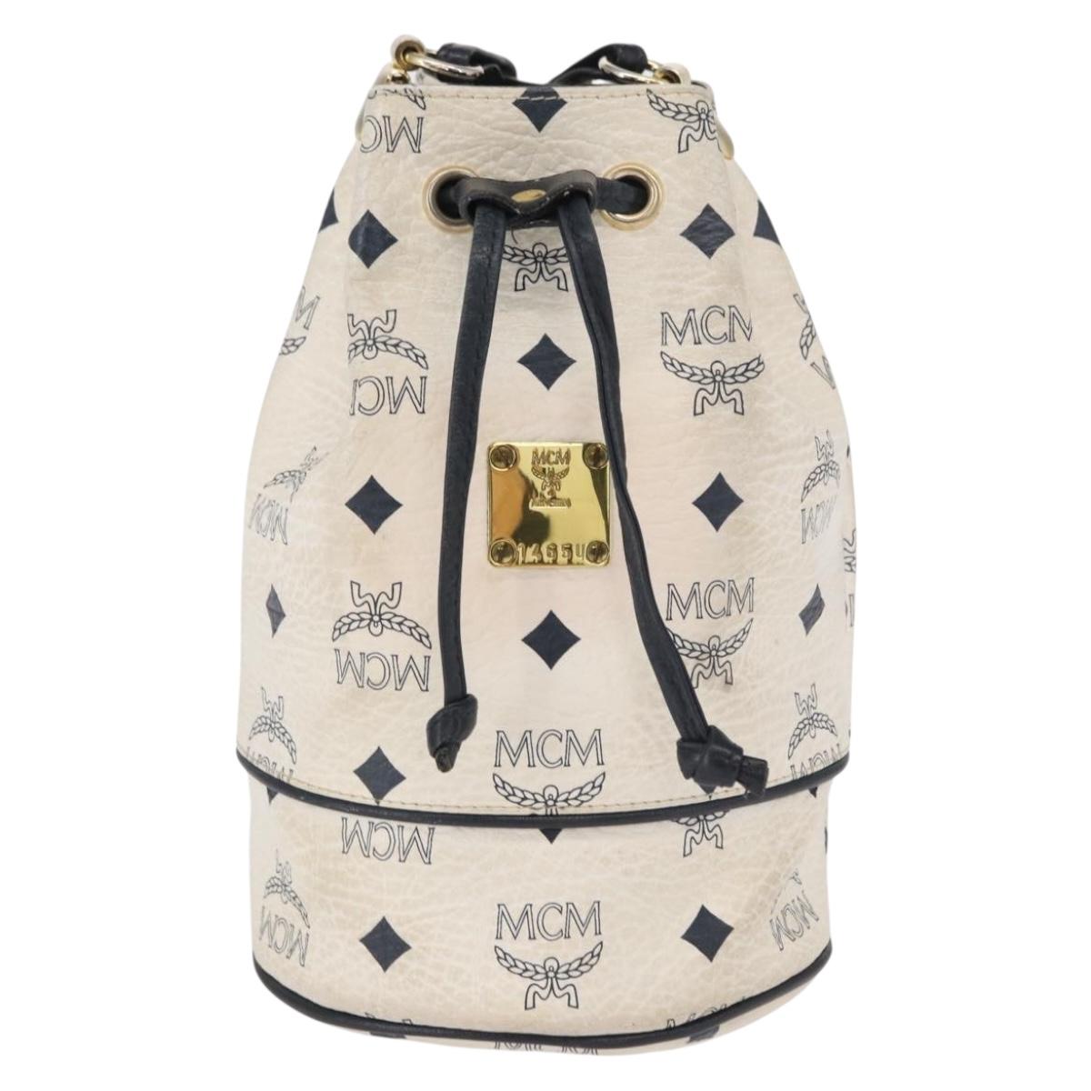 MCM Vicetos Logogram Shoulder Bag PVC Leather White Gold Auth 165611