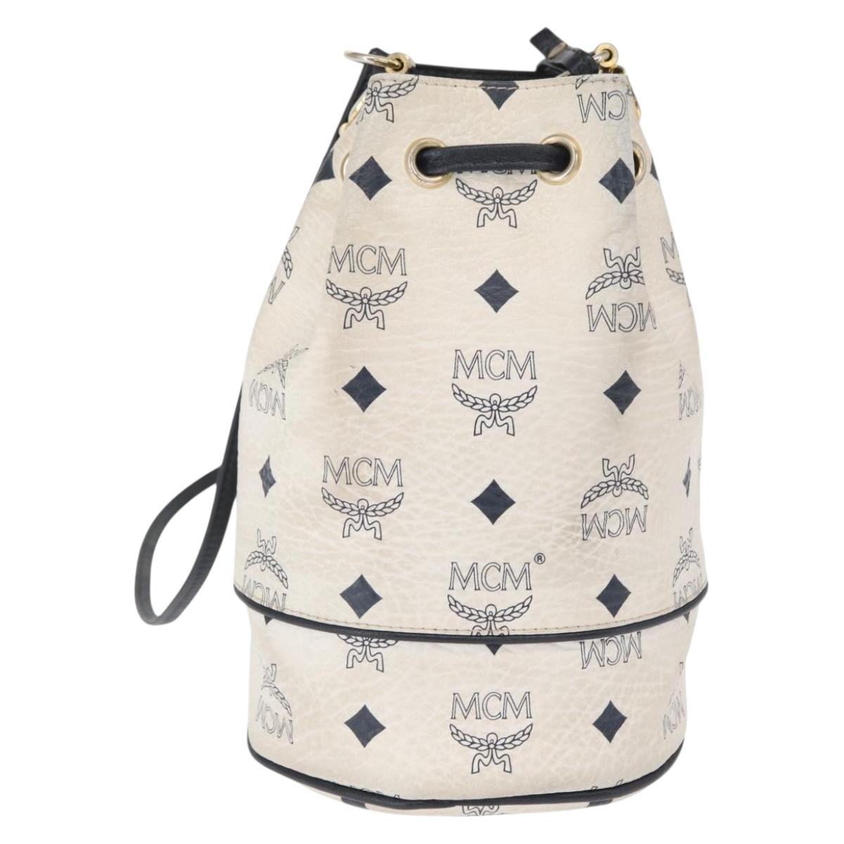MCM Vicetos Logogram Shoulder Bag PVC Leather White Gold Auth 165611