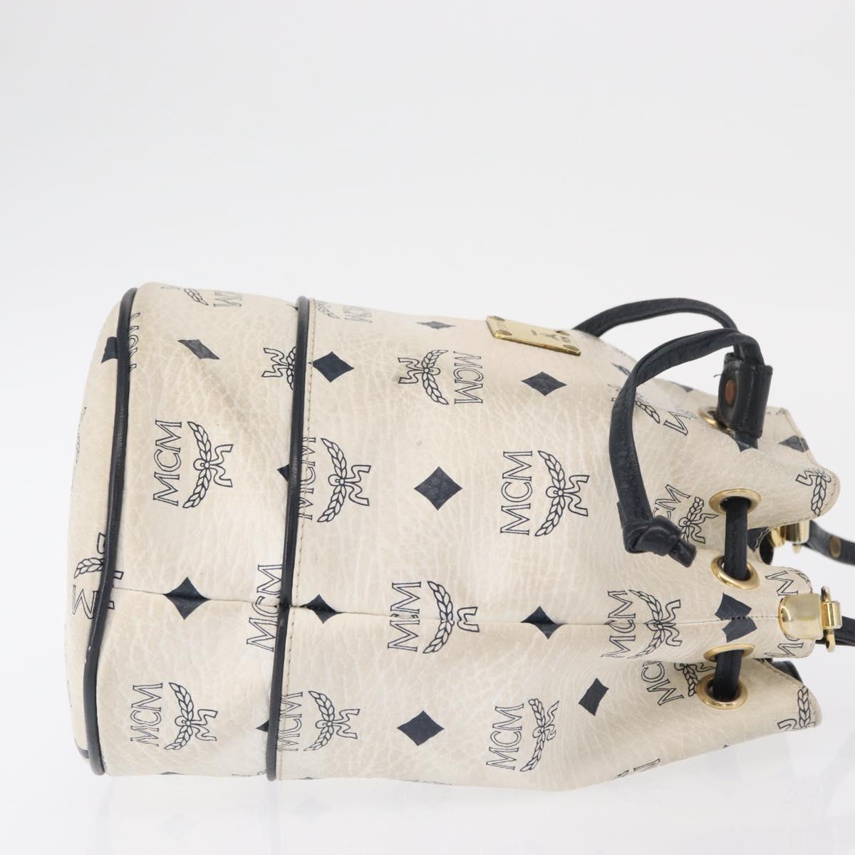 MCM Vicetos Logogram Shoulder Bag PVC Leather White Gold Auth 165611