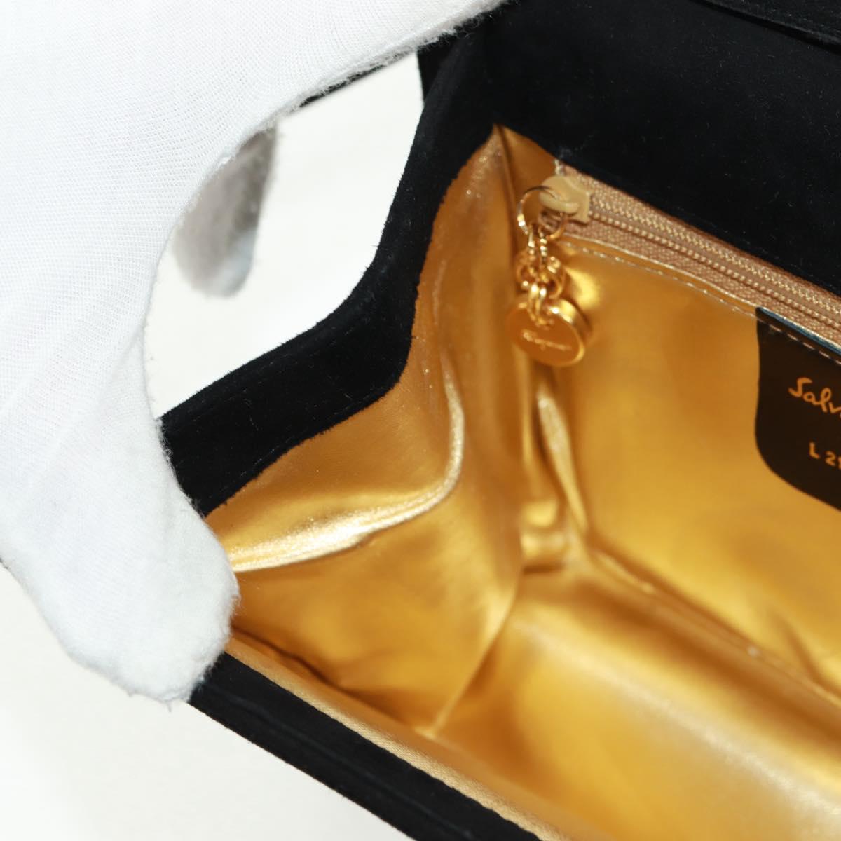 Salvatore Ferragamo Shoulder Bag Suede Black Gold Auth 165613V