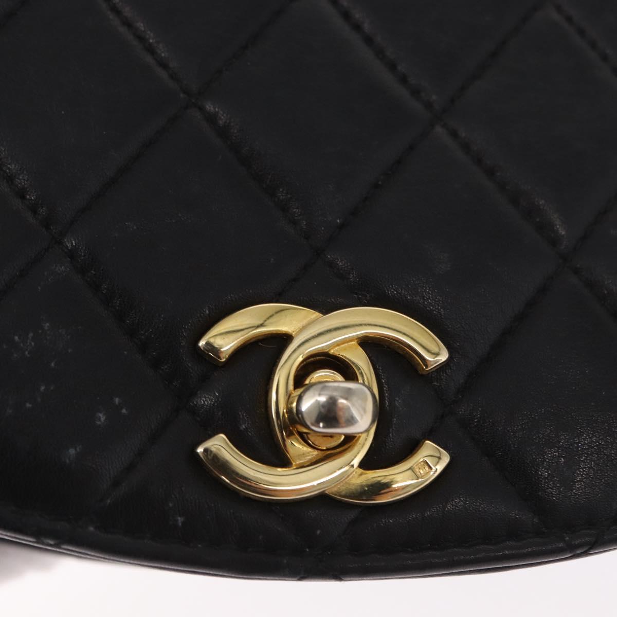 CHANEL Pouch Lamb Skin Black Gold CC Auth 165615