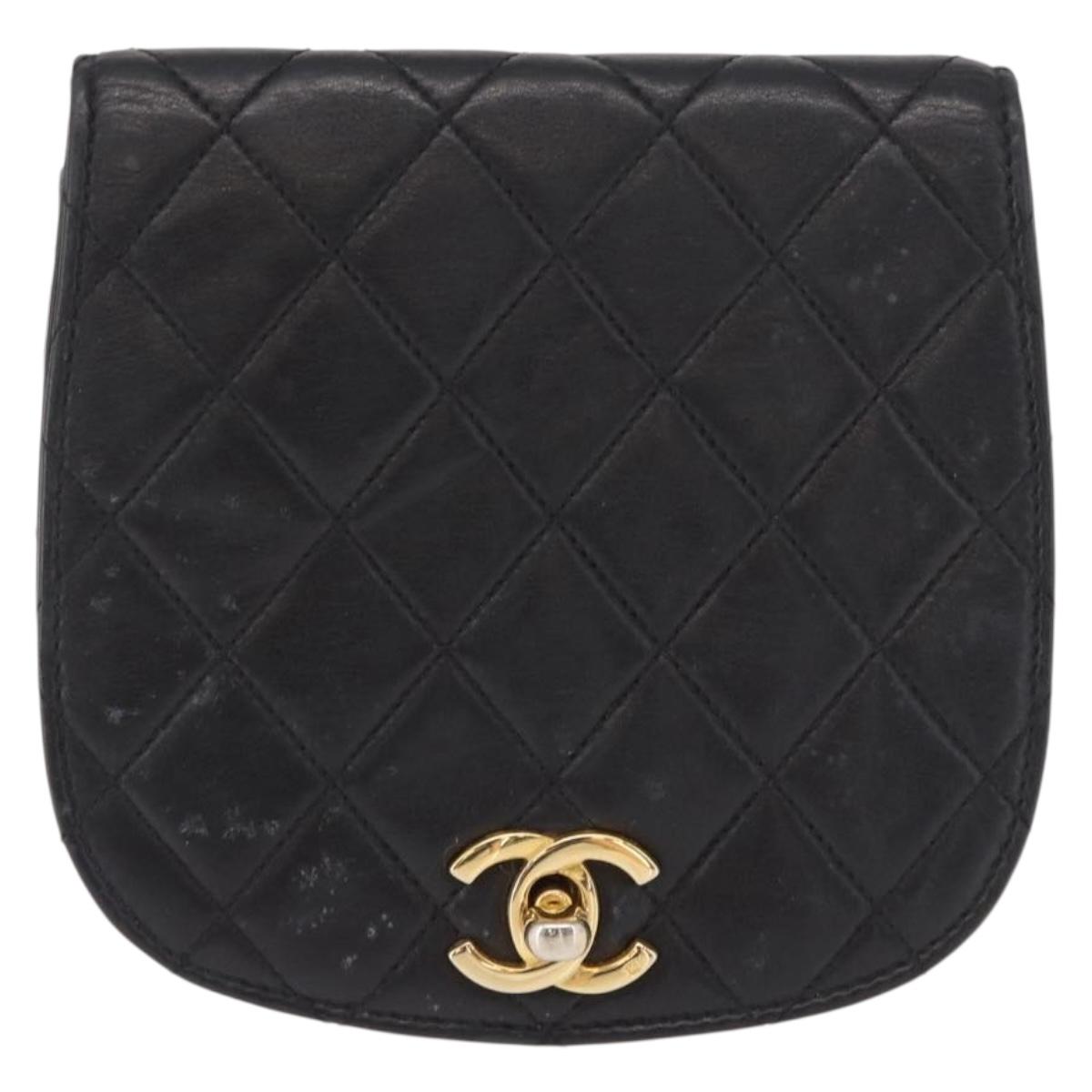 CHANEL Pouch Lamb Skin Black Gold CC Auth 165615
