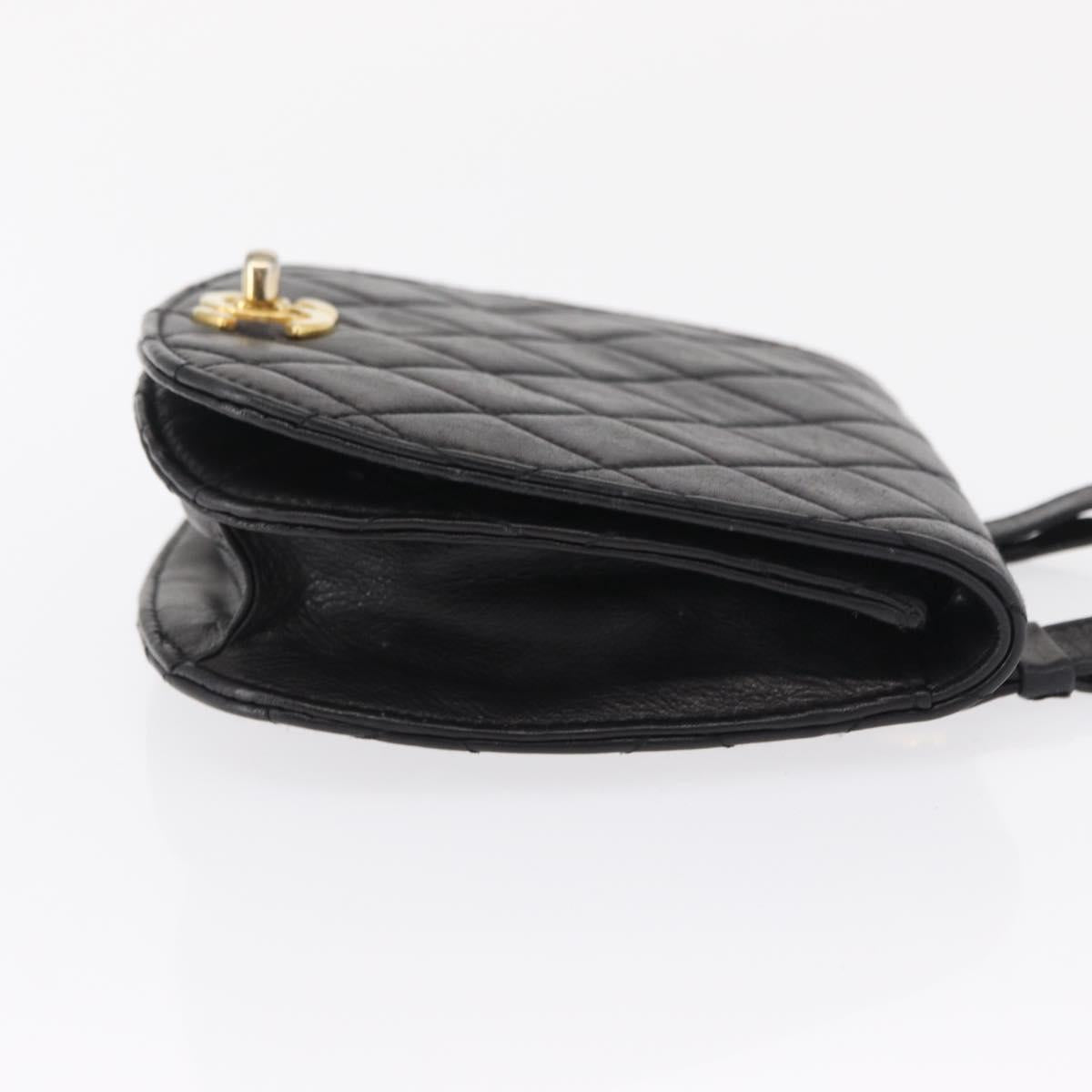 CHANEL Pouch Lamb Skin Black Gold CC Auth 165615