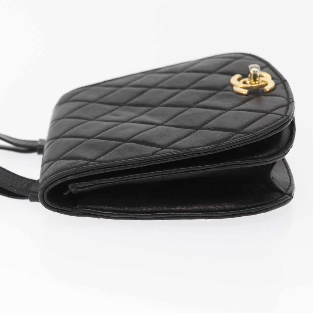 CHANEL Pouch Lamb Skin Black Gold CC Auth 165615