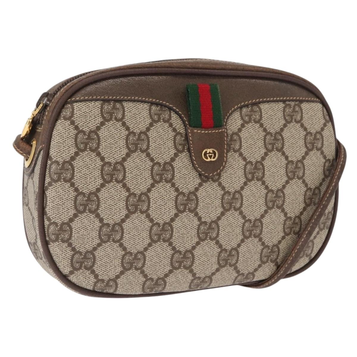 GUCCI GG Supreme Web Sherry Line Bag PVC Beige Gold 007 58 6112 4023 Auth 165618