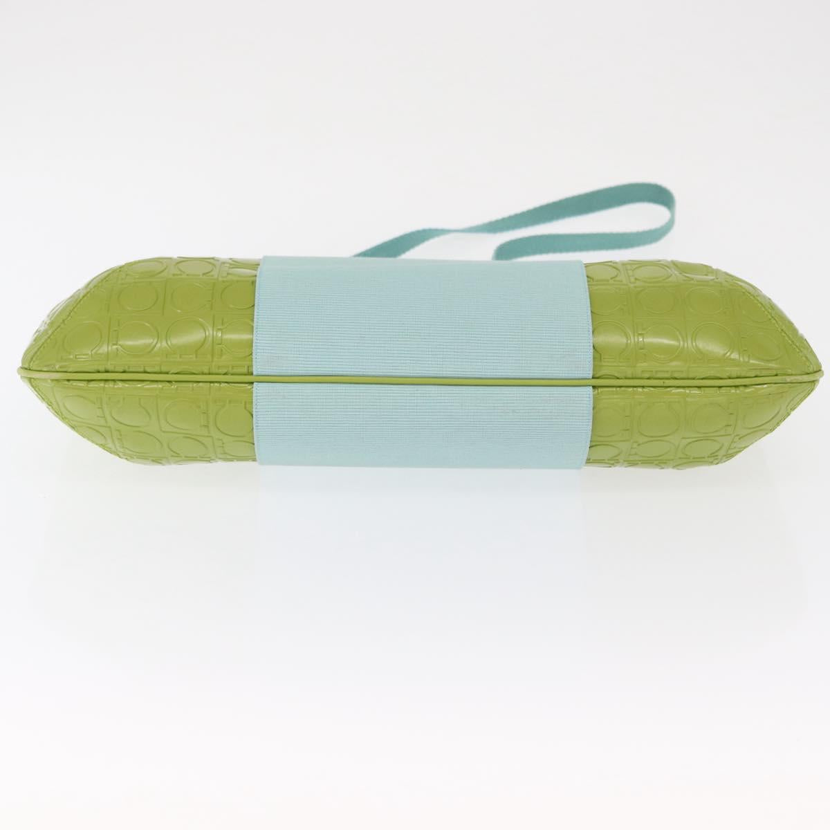 Salvatore Ferragamo Hand Bag Patent leather 2way Green Silver Auth 165620