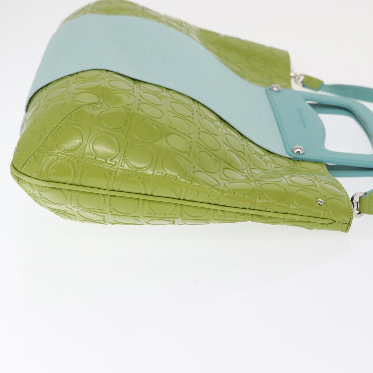 Salvatore Ferragamo Hand Bag Patent leather 2way Green Silver Auth 165620