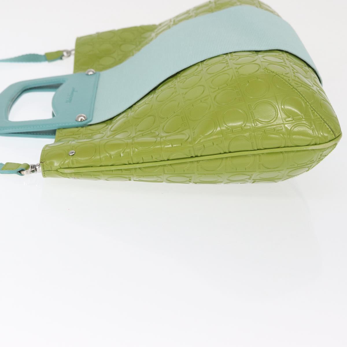 Salvatore Ferragamo Hand Bag Patent leather 2way Green Silver Auth 165620