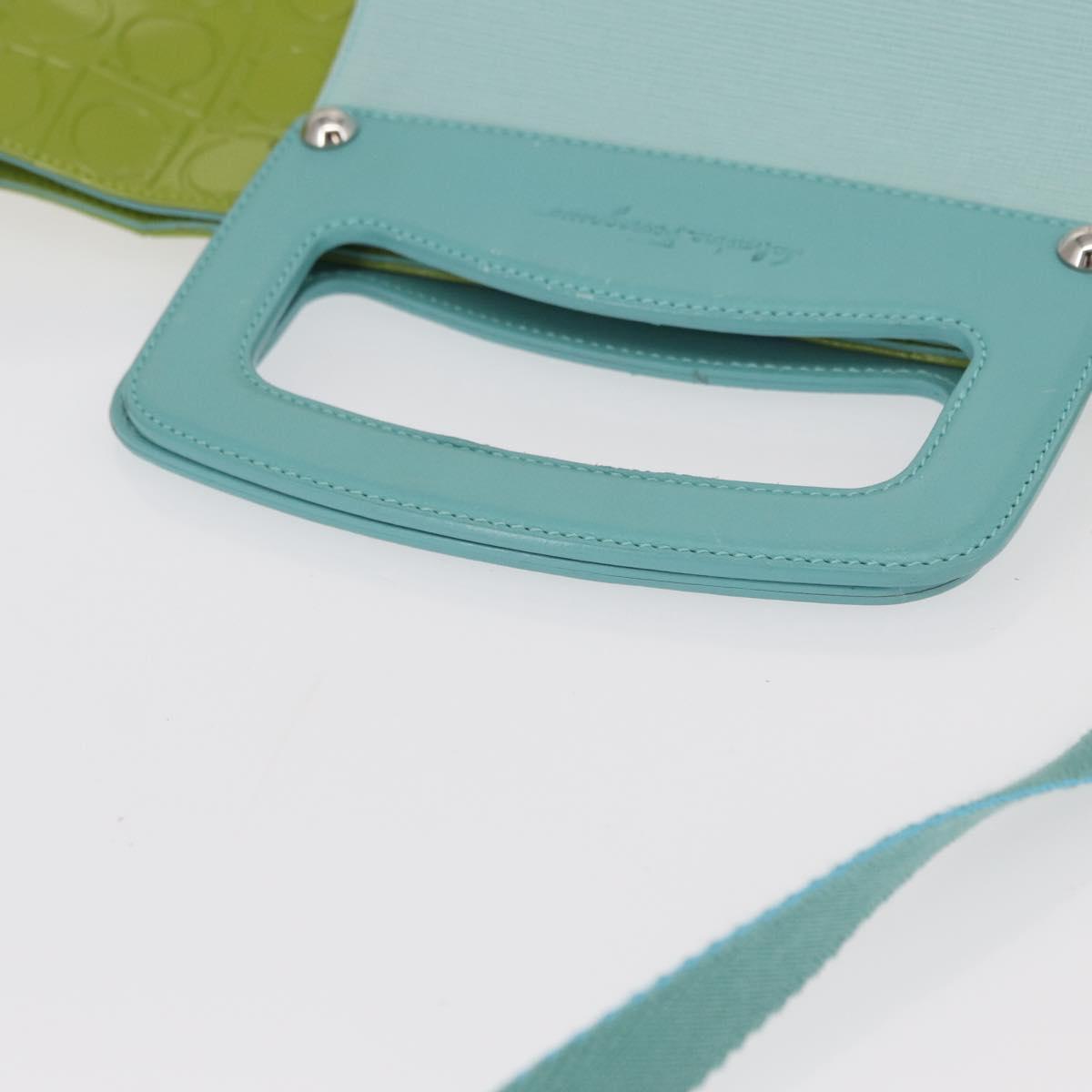 Salvatore Ferragamo Hand Bag Patent leather 2way Green Silver Auth 165620