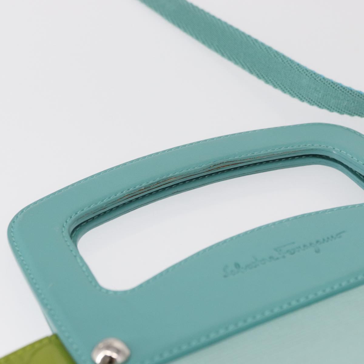 Salvatore Ferragamo Hand Bag Patent leather 2way Green Silver Auth 165620