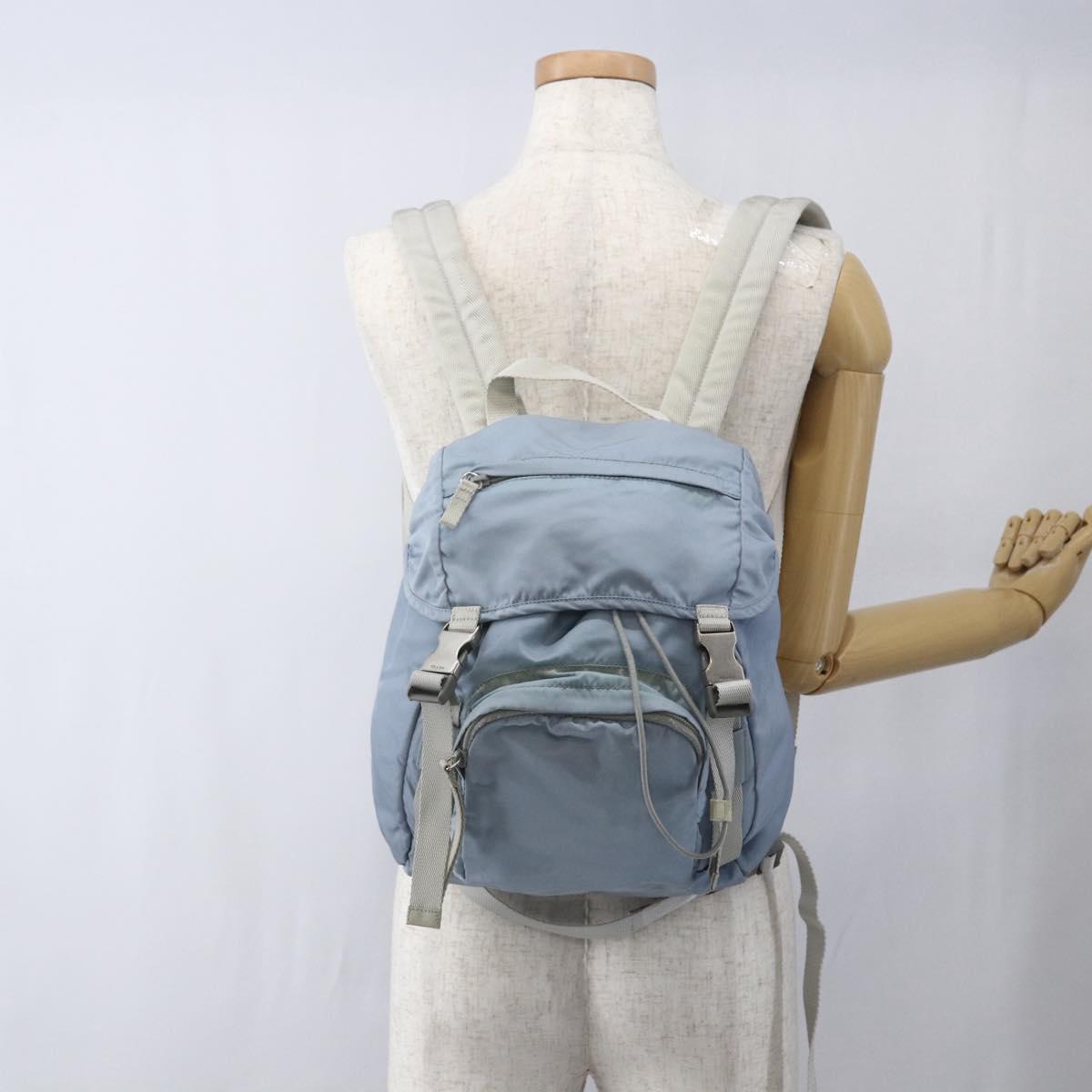 PRADA Backpack Nylon Light Blue Silver Auth 165621
