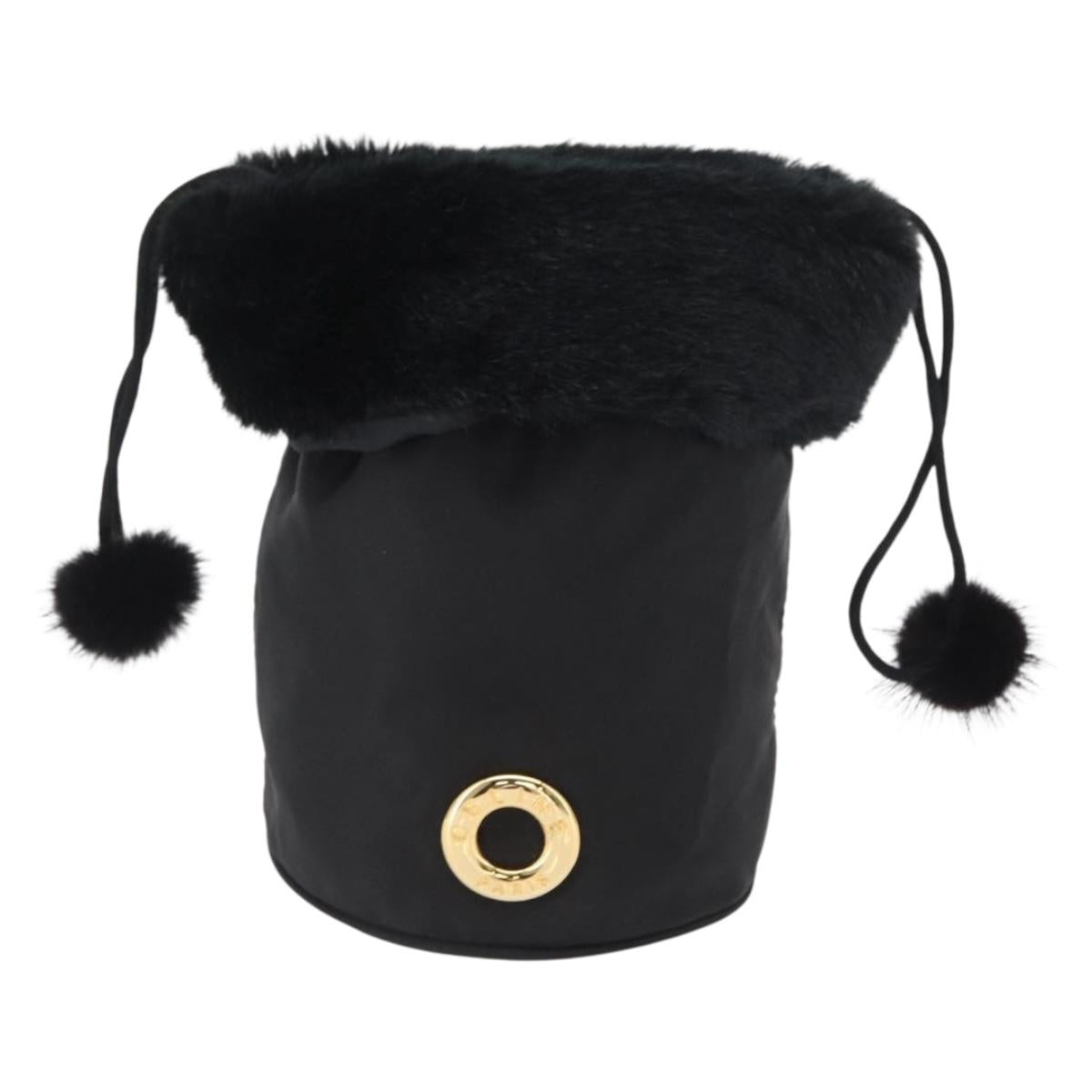 CELINE Pouch Nylon Black Gold Auth 165627