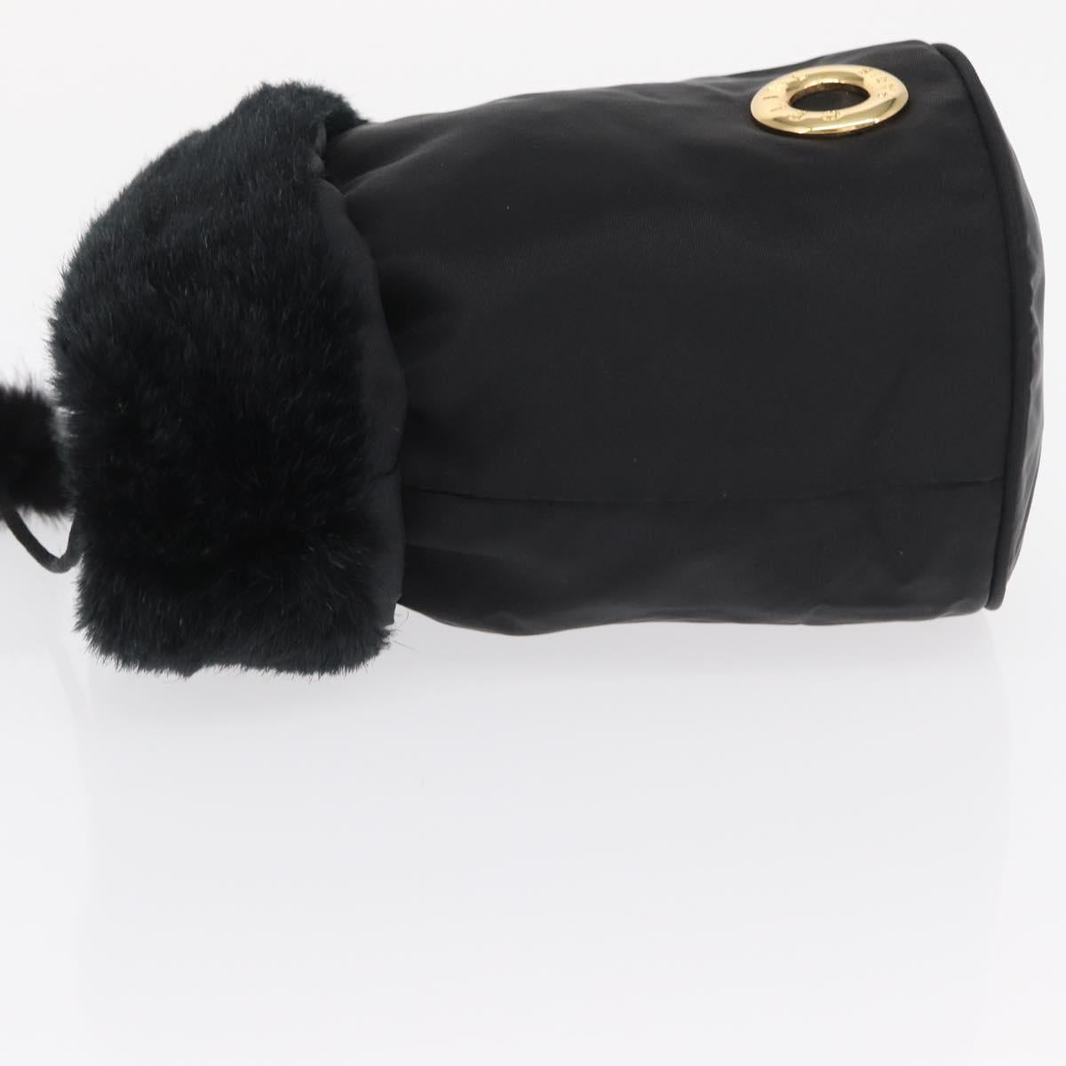CELINE Pouch Nylon Black Gold Auth 165627