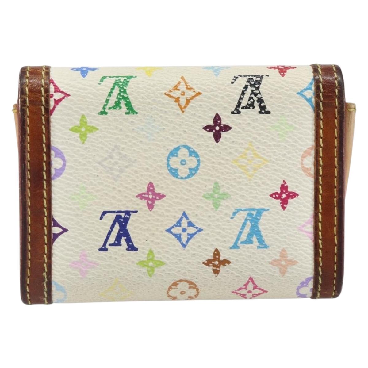 LOUIS VUITTON Multicolor Porte Monnaie Pla Coin Purse White M92657 Auth 165635