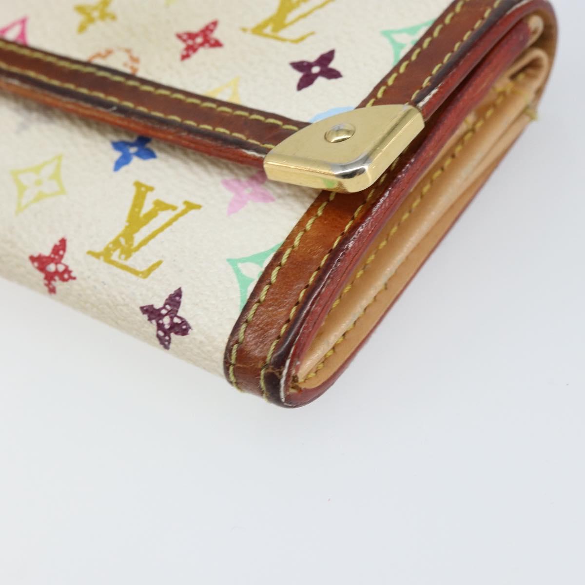 LOUIS VUITTON Multicolor Porte Monnaie Pla Coin Purse White M92657 Auth 165635