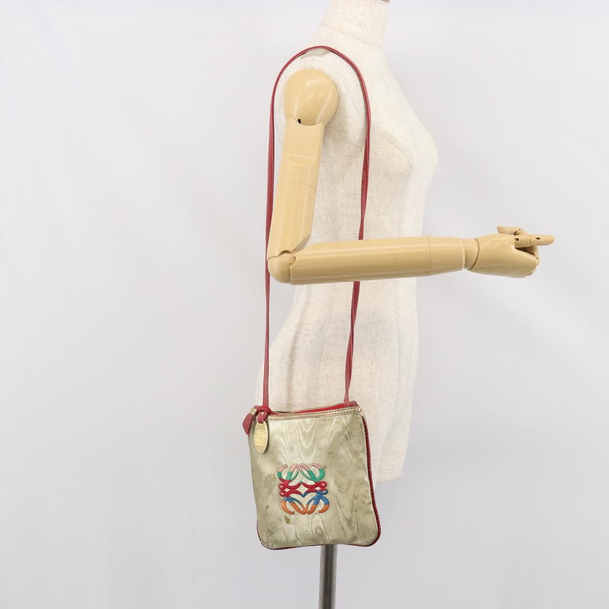 LOEWE Anagram Shoulder Bag Leather Gold Auth 165638