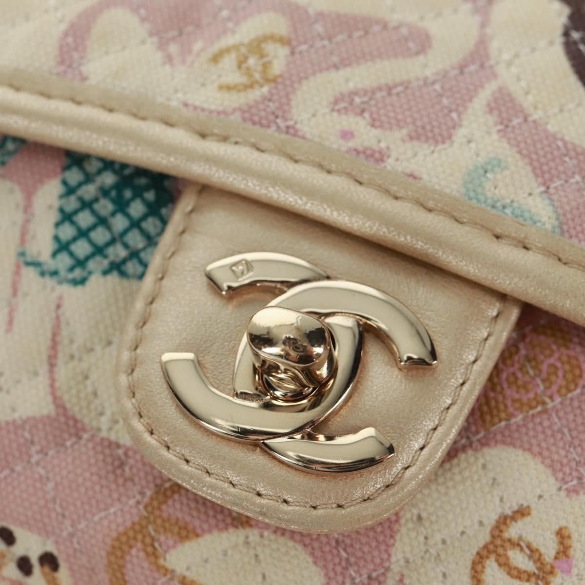CHANEL Matelasse 25 Single Flap Chain Bag Canvas Beige Gold CC Auth 165652SAV